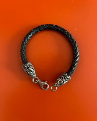 Bracciale cuoio - argento. Praticamente nuovo!