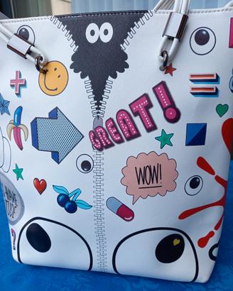 Borsa nuova bianca a disegni, con pochette