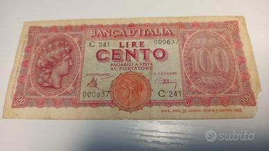100 LIRE ITALIA TURRITA TESTINA 10/12/1944 BB