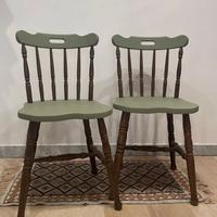Sedia shabby chic vintage in legno scuro, verde
