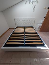 Letto contenitore matrimoniale a doghe in legno 