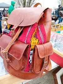 zaino vintage cuoio e lana.