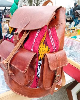 zaino vintage cuoio e lana.