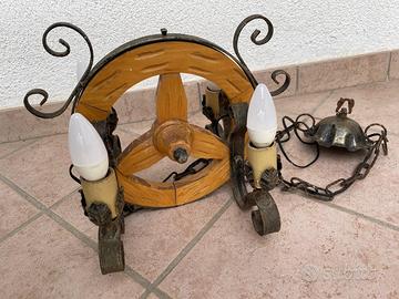 Lampadario 4 lampadine ruota in legno