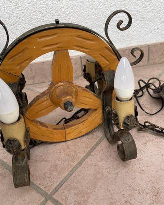 Lampadario 4 lampadine ruota in legno