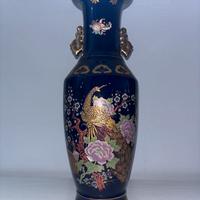 Vaso orientale in ceramica blu e oro