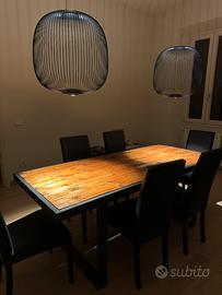 Tavolo legno e acciaio artigianale design + 6sedie