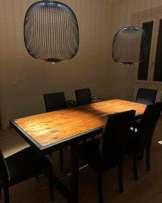 Tavolo legno e acciaio artigianale design + 6sedie