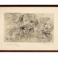 Novella Parigini, acquaforte, 1956, dedica e firma