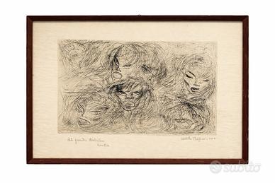 Novella Parigini, acquaforte, 1956, dedica e firma