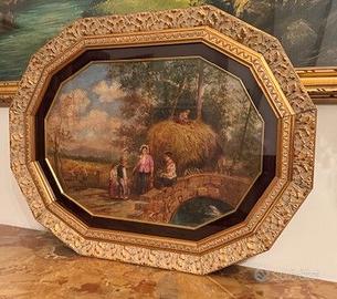 Quadro antico firma Autore con cornice 12 lati