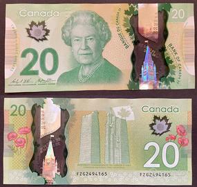 Canada banconota 20 dollari Regina Elisabetta II