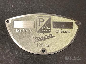 Targhetta Vintage Piaggio Vespa 125 ACMA PARIS