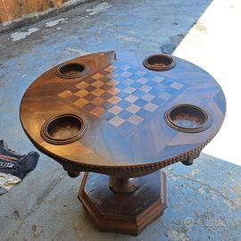 tavolino tondo con scacchiera e 4 buche 