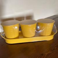 Set 3 vasi con sottovaso giallo in latta