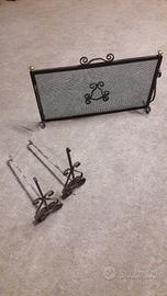 Set griglia parascintille e poggia legna camino