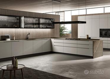 Cucina Penisola Angolo, 2 Colonne + Tavolo Snack