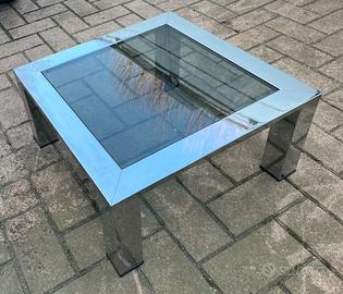 Tavolino da caffè anni 70 in cromo e vetro