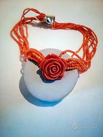 Collana ak189, Corallo e Argento 925 rodiato
