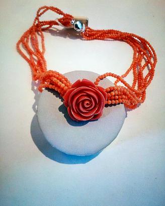 Collana ak189, Corallo e Argento 925 rodiato