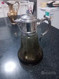 Brocca d'epoca argento e vetro.