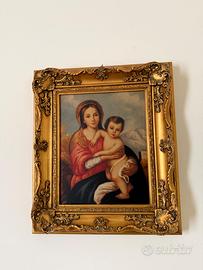 Quadro su tela Madonna con Bambino con cornice dor