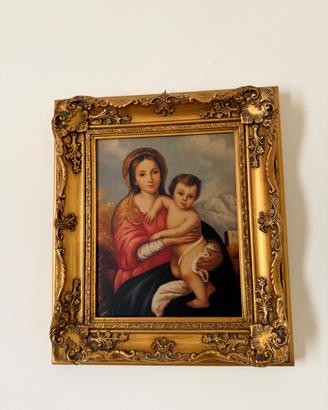 Quadro su tela Madonna con Bambino con cornice dor