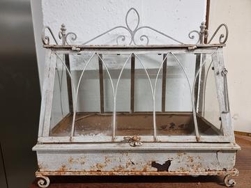 Antica serra terrarium da tavolo in ferro e vetro