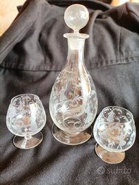 Bottiglia e calici Sposi, lavorazione ad acido