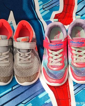 2 Paia di scarpe Nike e Skechers da bambina tg.35