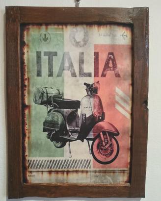 targa in legno Vespa cornice noce nuovo