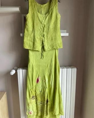 Completo gonna gilet verde acido MODA POSITANO