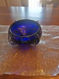 Coppa vetro blu cobalto ART Bohemia nuova