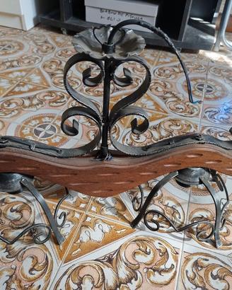 Lampadario ferro e legno vintage 