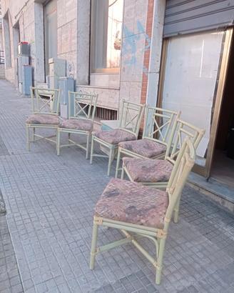 6 sedie in Rattan con seduta in alcantara
