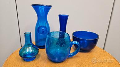 Set vasi in cristallo blu