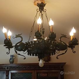 lampadario artigianale anni 40 ferro battuto