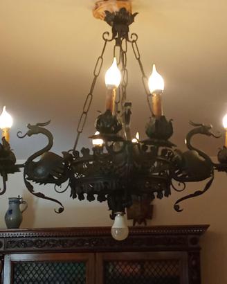 lampadario artigianale anni 40 ferro battuto