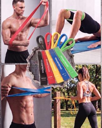 5 Fasce elastiche "NUOVE" Esercizi Sport 5 livelli