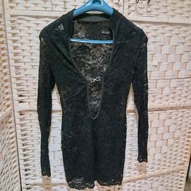 Giacca lunga donna in pizzo nero