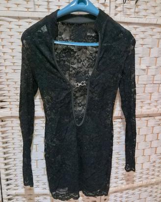 Giacca lunga donna in pizzo nero