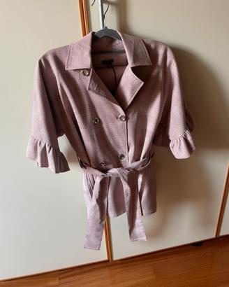 Tailleur tartan rosa, manica ampia, Exon Fashion