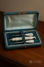 Antico cofanetto cucito madreperla vittoriano ‘800