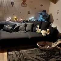 Divano nero due moduli in tessuto lavabile