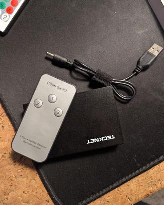 Switch HDMI Tecknet con telecomando e alimentatore