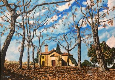 "Chiesa in collina" dipinto di Lorenzo Mesini