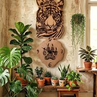 Orologio Artigianale in Legno - Pirografia Tigre (