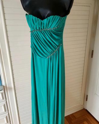 Abito lungo verde smeraldo con strass
