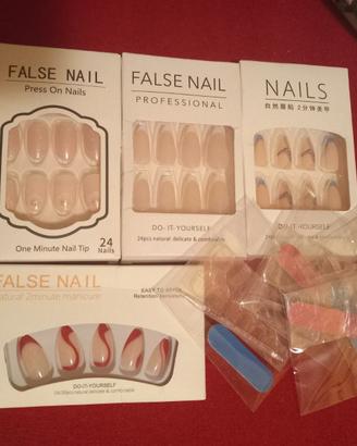 4 CONFEZIONI DI PRESS-ON NAILS NUOVE + KIT APPL