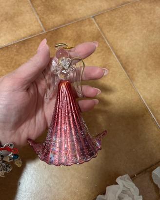 Angelo decorativo vetro rosso glitter Natale